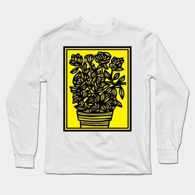 Black, Yellow, Art Print Botanical, Drawing Flowers, line drawing flower, Botanical Print, Art Botanical Print, Graphic Print Art, Illustration Floral Long Sleeve T-Shirt by 631Art